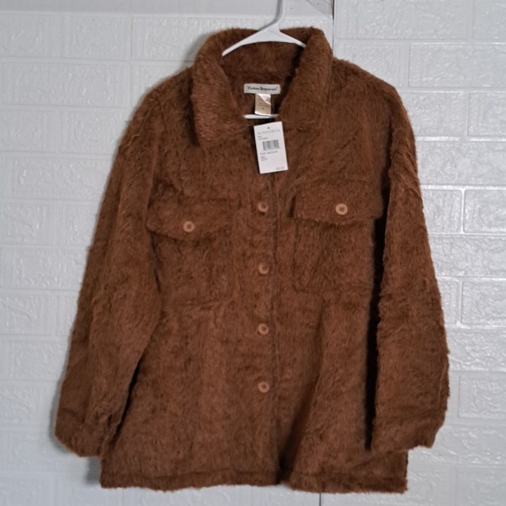 Cotton Emporium Fuzzy Front Pockets Shirt Jacket Shacket - Picture 4 of 10